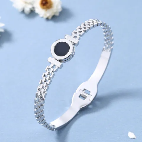 Bracciale Rigido in Acciaio Inossidabile Con Numeri Romani e Disco Nero Inciso Love Gioielli a Catena Cava per Donna Regalo