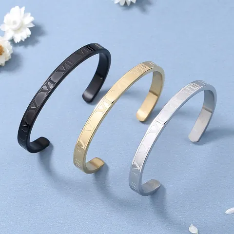 Bracciale Rigido Aperto in Acciaio Inossidabile Con Numeri Romani Minimalisti Per Donna Uomo Gioielli Regolabili Da Pendolare