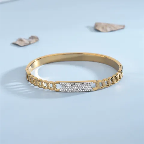 Elegante Bracciale Rigido in Acciaio Inossidabile a Maglia Cubana da Donna Con Piastra Rettangolare in Zirconia Gioielli