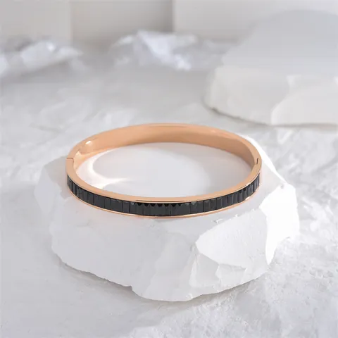 Orecchini Rigidi in Acciaio al Titanio Placcato Oro Rosa 18K Retro Semplice per Donna Bracciale Geometrico con Apertura a Cerniera Gioielli