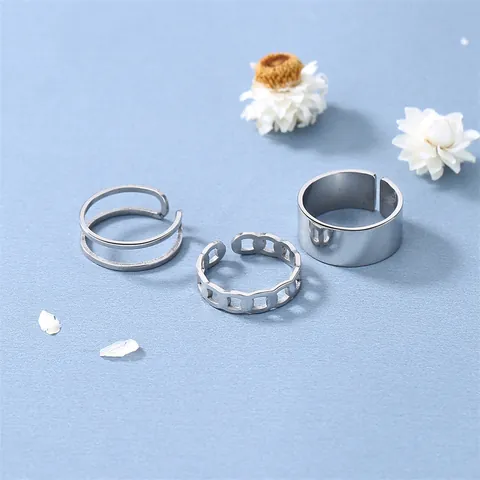 Anello Aperto in Acciaio al Titanio Hip Hop per Uomo Donna Minimalista Argento Geometrico Regolabile Cavo Catena Fascia Liscia Gioielli di Moda