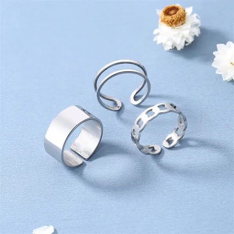 Anello Aperto in Acciaio al Titanio Hip Hop per Uomo Donna Minimalista Argento Geometrico Regolabile Cavo Catena Fascia Liscia Gioielli di Moda
