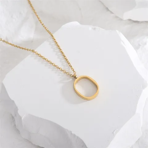 Collana con Pendente Geometrico a Lettera O Cava in Acciaio al Titanio Minimalista per Uomo Donna Unisex Placcato Oro Rosa Gioielli