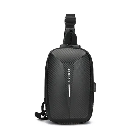 Borsa da Petto a Guscio Rigido da Uomo Con Lucchetto Antifurto Ricarica USB Texture in Fibra di Carbonio Borsa Impermeabile