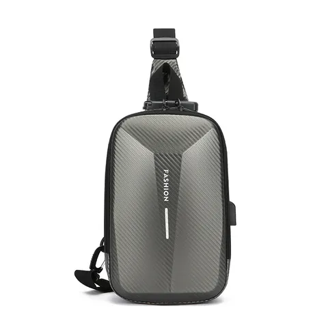 Borsa da Petto a Guscio Rigido da Uomo Con Lucchetto Antifurto Ricarica USB Texture in Fibra di Carbonio Borsa Impermeabile
