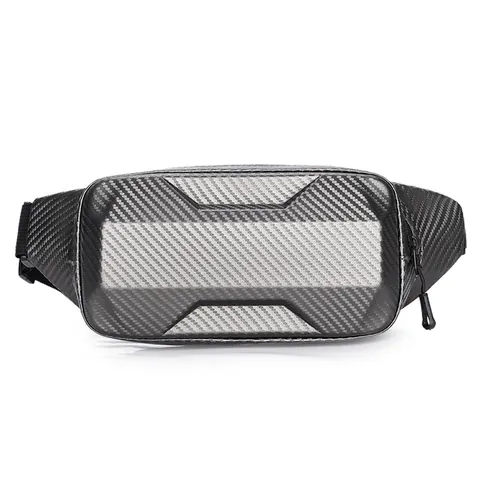 Men Techwear Hard Shell Chest Bag Waterproof Carbon Fiber Texture Crossbody Sling Bag Casual Lightweight Waist Pack