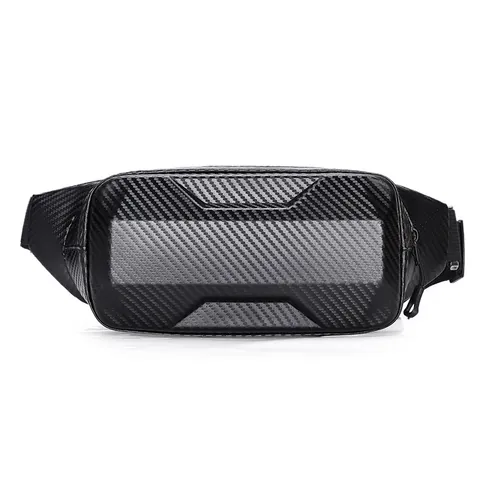 Men Techwear Hard Shell Chest Bag Waterproof Carbon Fiber Texture Crossbody Sling Bag Casual Lightweight Waist Pack