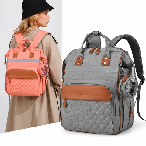 Waterproof Nylon Diaper Backpack And Pouch With Heart Quilting Reflective Strip Multipurpose Maternity Travel Bag For Mom Women