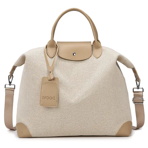 Grote Capaciteit Canvas Reistas Met Kunstleer Patchwork Waterafstotend Casual Duffel Bag Voor Fitness Weekend Vrouwen Handtas