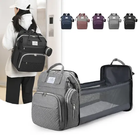 Multifunctional Diaper Bag Backpack For Women Oxford Cloth Portable Travel Baby Crib Foldable Large Capacity Nappy Bag With Stroller Straps