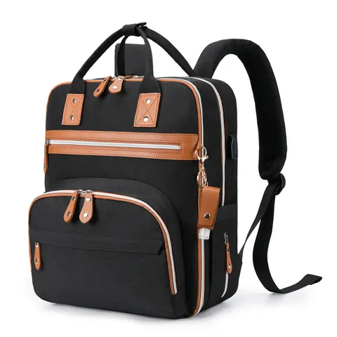 Multi-Functional Expandable Diaper Bag Backpack With Folding Crib Waterproof Oxford Cloth Mummy Bag USB Port Stroller Hooks