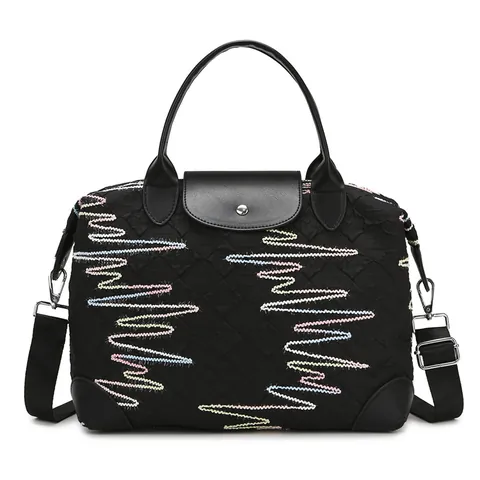 Large Capacity Travel Bag Waterproof Canvas Fitness Bag With Embroidery Wave Pattern Shoulder Bag For Women Handbag
