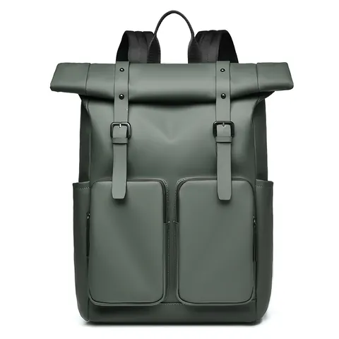Minimalist Roll Top Backpack Waterproof Nylon Large Capacity Travel Rucksack For Men Women Casual Daypack Industrial Style