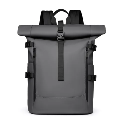 Men Large Capacity Roll Top Backpack Waterproof Nylon Business Travel Bag Outdoor Urban Commute Laptop Backpack Casual Rucksack