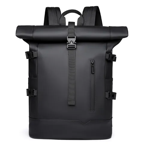 Roll Top Waterproof Oxford Laptop Backpack Large Capacity Men Business Travel Commuter Rucksack Casual Daypack Minimalist Design