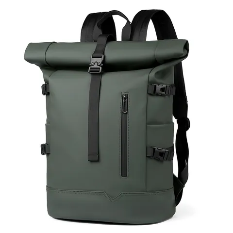 Roll Top Waterproof Oxford Laptop Backpack Large Capacity Men Business Travel Commuter Rucksack Casual Daypack Minimalist Design