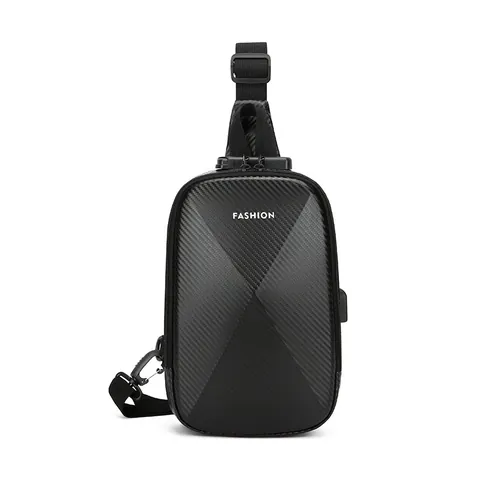 Borsa da Petto Antifurto da Uomo Con Lucchetto a Combinazione Porta di Ricarica USB Trama in Fibra di Carbonio Impermeabile