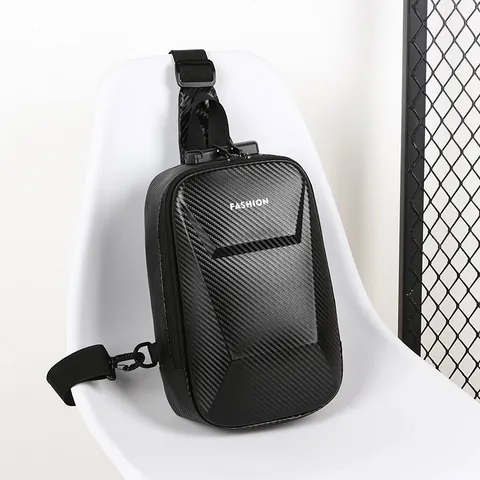 Anti Theft Hard Shell Chest Bag For Men Waterproof Carbon Fiber Texture Shoulder Bag With USB Port Crossbody Bag