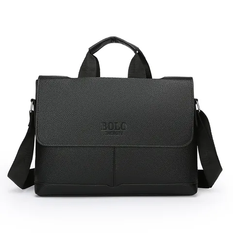 Borsa da Uomo Business in Pelle PU con Trama Litchi Valigetta per Documenti Ufficio Borsa a Tracolla Portatile per Laptop Nero