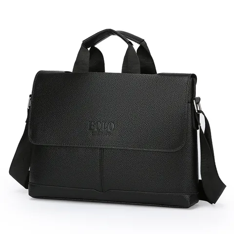 Borsa da Uomo Business in Pelle PU con Trama Litchi Valigetta per Documenti Ufficio Borsa a Tracolla Portatile per Laptop Nero