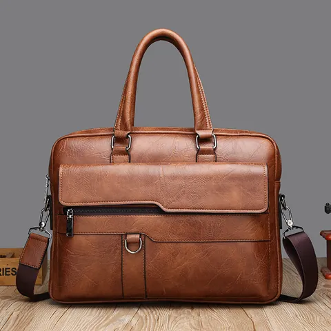 Borsa Ventiquattrore da Uomo Vintage in Pelle PU Grande Capacità Borsa a Tracolla Impermeabile Porta PC per Ufficio Lavoro