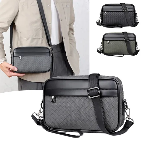 Borsa a Tracolla da Uomo in Pelle PU Intrecciata Borsa Messenger Impermeabile Urban Casual Business Borsa a Spalla Tinta Unita Piccola Custodia da Viaggio