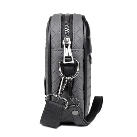 Sac Bandoulière Homme en Cuir PU Tressé Minimaliste Urbain Grande Capacité Imperméable Quotidien Sac à Main Sacoche