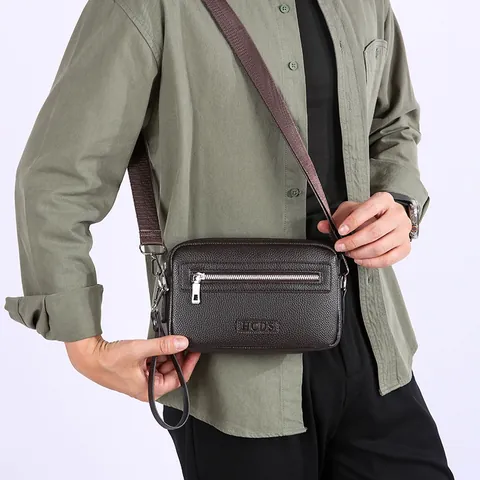 Heren Crossbodytas van PU Leer Grote Capaciteit Messenger Bag Voor Zakelijk Reizen Casual Handtas Met Rits