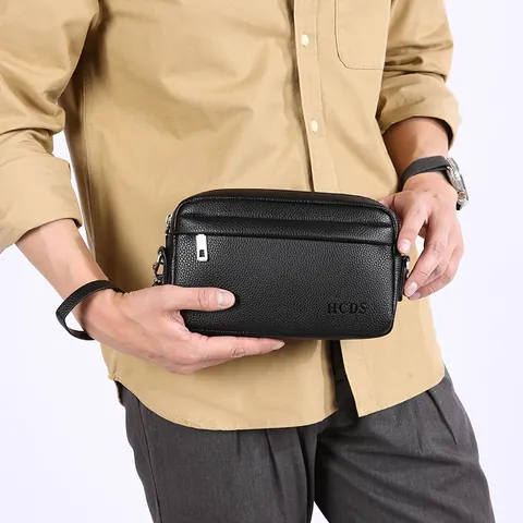 Borsa a Tracolla da Uomo in Pelle PU Grana Litchi Borsa da Petto Impermeabile Piccola Borsa a Spalla Business Casual Sling Bag da Uomo