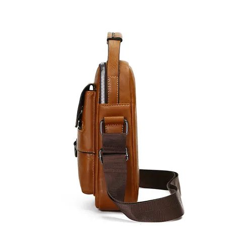 Men Business Casual PU Leather Crossbody Bag Waterproof Vintage Messenger Bag Handbag For Work Travel Daily Use