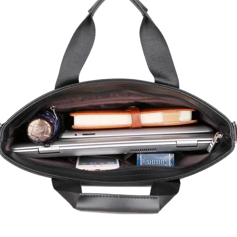 Maletín de Negocios para Hombre Cuero PU Textura Lichi Bolso de Mano Gran Capacidad Bandolera para Portátil Oficina