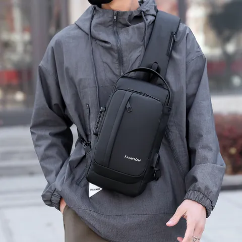 Bolso de Pecho Antirrobo para Hombre Tela Oxford Impermeable Con Puerto de Carga USB Moda Casual Bolso de Hombro para Viajes