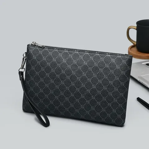 Mode Buchstaben Druck Business Herren Clutch Tasche Große Kapazität PU Leder Monogramm Handtasche Mit Abnehmbarer Handschlaufe