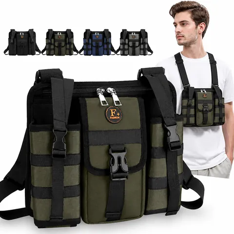Tactical Men's Chest Bag Multi-pocket Outdoor Travel Shoulder Crossbody Bag Wear-resistant Oxford Cloth Casual Sling Bag