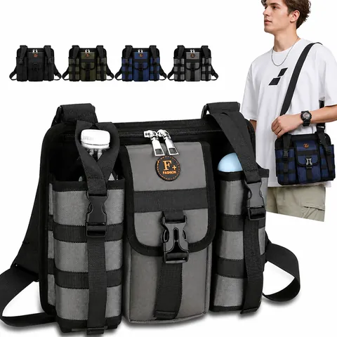 Men's Tactical Chest Bag Oxford Fabric Water Resistant Multi-Pocket Casual Shoulder Crossbody Bag For Outdoor Travel Cycling
