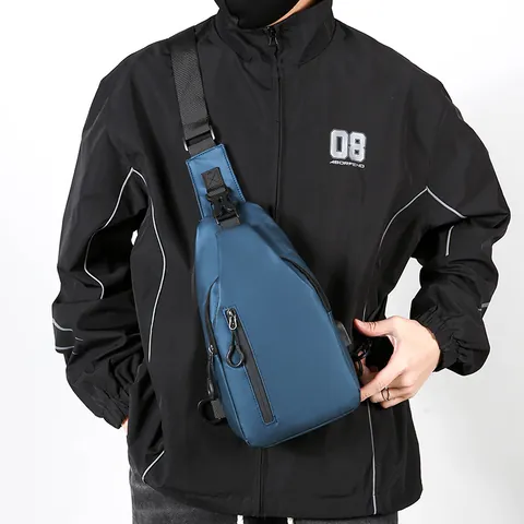 Bolso de Pecho para Hombre de Gran Capacidad Impermeable Bandoulière Con Puerto de Carga USB Externo Bolso de Viaje al Aire Libre
