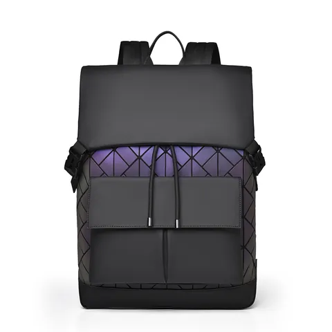 Mochila Iridiscente de Patchwork Geométrico con Triángulos para Hombre Gran Capacidad Bolsa para Portátil 15,6 Pulgadas Cuero PU
