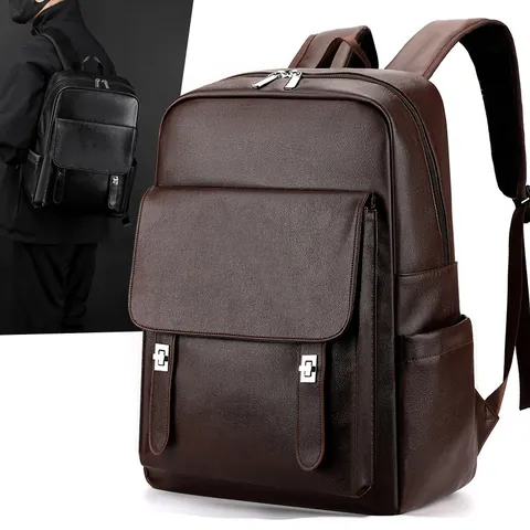 Sac à Dos Business Homme Cuir PU Texture Litchi Imperméable Grande Capacité pour Ordinateur 16 Pouces Voyage Bureau École