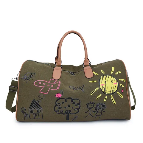 Graffiti Canvas Reistas Grote Capaciteit Duffel Bag Droog-Nat Scheiding Voor Heren Dames Weekend Gym Fitness Handtas Schoudertas