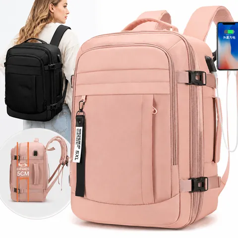 Expandable Large Capacity Travel Backpack Waterproof Polyester Laptop Bag With USB Charging Port Multi Compartment Business Rucksack For Men Women