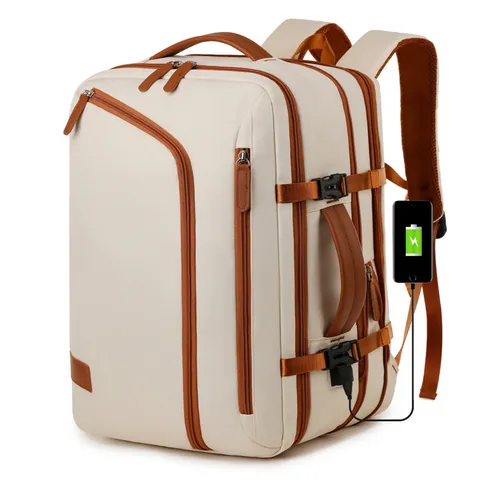 Women Large Capacity Business Travel Laptop Backpack Water Resistant Oxford Cloth Bag With USB Charging Port Expandable School Bookbag