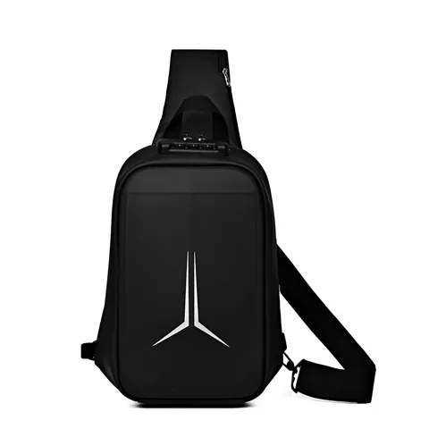 Sac de Poitrine Antivol à Coque Rigide pour Hommes Imperméable Sac Bandoulière Géométrique Sac à Dos Sling Voyage Affaires Avec Verrou à Code