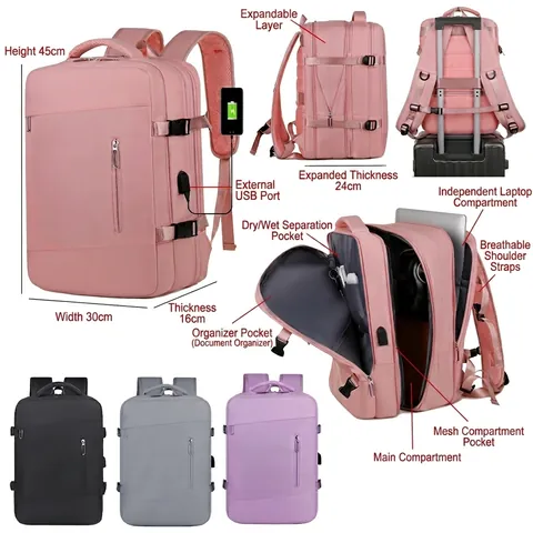 Großer Reise Rucksack Für Damen Erweiterbar Business Laptop Tasche Mit USB Ladeanschluss Wasserdichter Pendler Rucksack