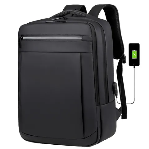 Business Waterproof Laptop Backpack For Men Large Capacity Travel Bag With USB Charging Port Fits Laptop Solid Color Commuting Bag