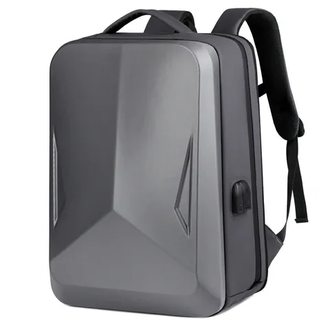 Men's Hard Shell Laptop Backpack Waterproof Geometric Anti-theft Business Travel Bag With USB Charging Port TSA Lock