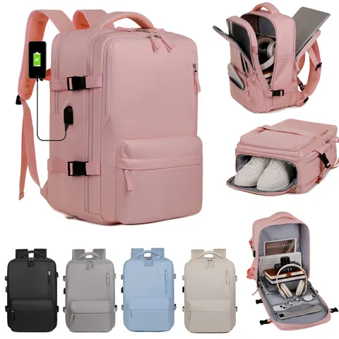 Zaino da Viaggio Donna Grande Capacità Impermeabile in Nylon Borsa per Laptop Con Porta di Ricarica USB Scomparto Scarpe Indipendente Separazione Secco Umido Zainetto Casual