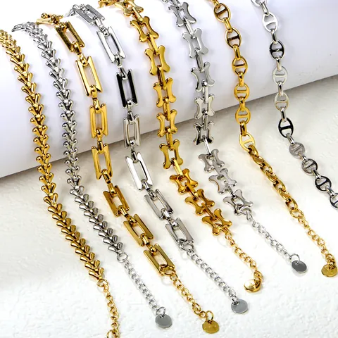 Stainless Steel Bracelet For Women Men Gold Silver Plated Minimalist Anchor Link Bone Chain Adjustable Hand Jewelry Fashion Gift