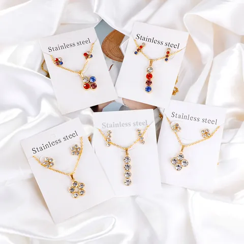 Fashion Stainless Steel Jewelry For Women Gold Silver Plated Round Cubic Zirconia Flower Pendant Necklace And Stud Earrings