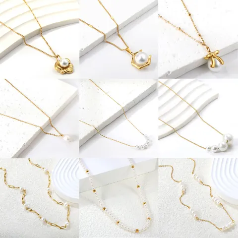Elegante Vergoldete Edelstahl Künstliche Perle Anhänger Halskette Für Damen Leichte Mode Schmuck Geschenk Täglich Party Halsketten
