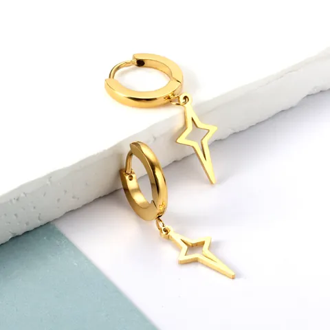 Minimalist Stainless Steel Hoop Earrings With Lightning Cross Heart Monstera Leaf Star Pendants For Women Fashion Jewelry